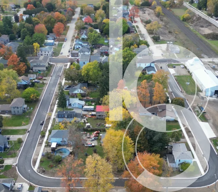 Aerial view of a neighbourhood